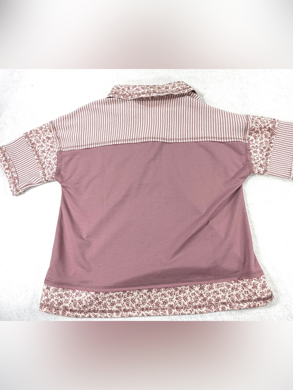 Very J New In NWT Mauve Oversized Floral Half Button Collared Knit Top Small - Picture 9 of 11